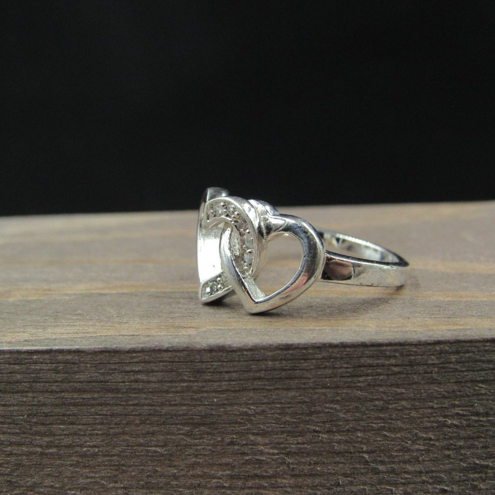 Size 7 Sterling Silver Double Cubic Zirconia Ring - Picture 2 of 8
